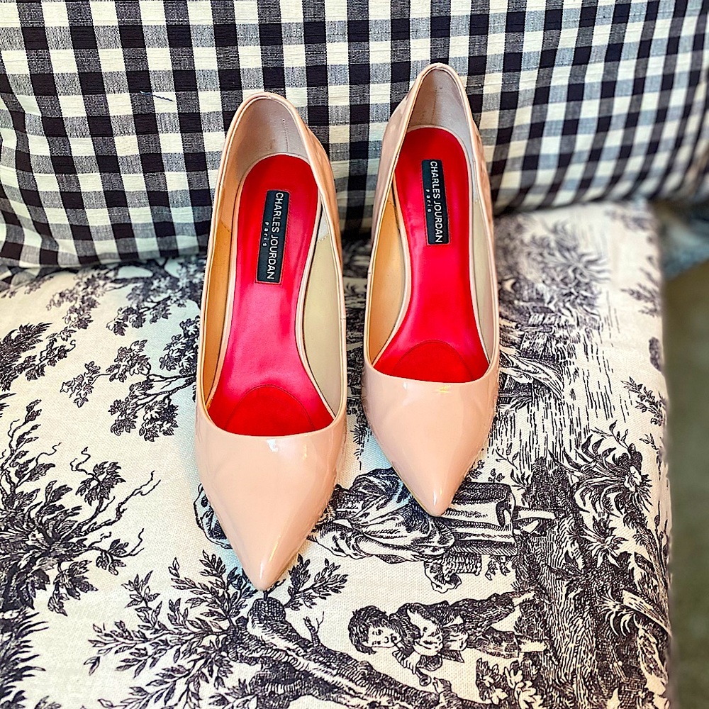 Charles Jourdan Blush Patent Leather Pumps